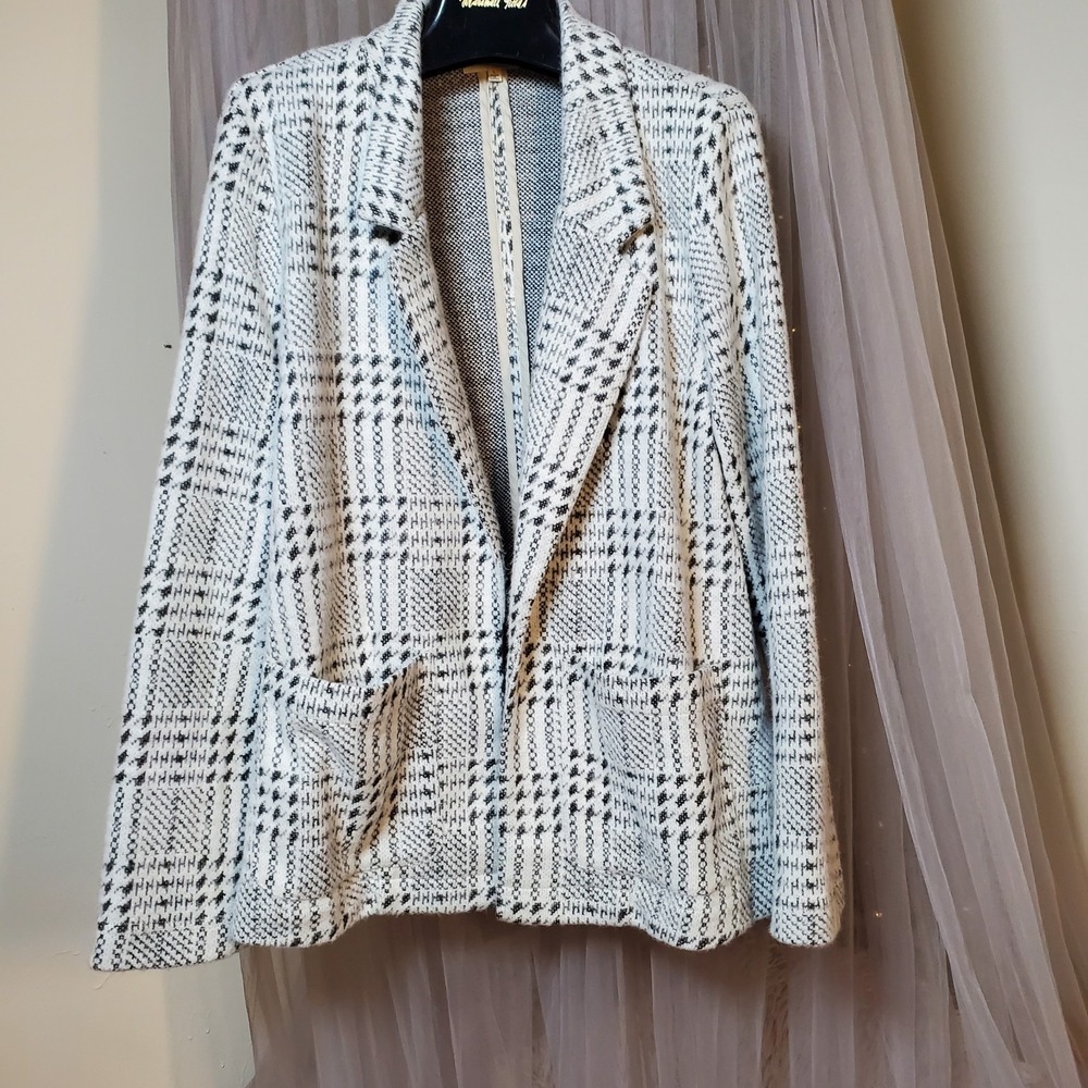 Melloday Plaid Jacket Open Front Cardigan Notch Lapel Career Dark Academia L